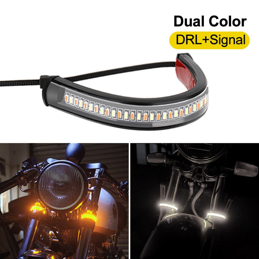 Motorcycle Flowing Fork Amber LED Turn Signal Strip Light for Harley Davidson Q