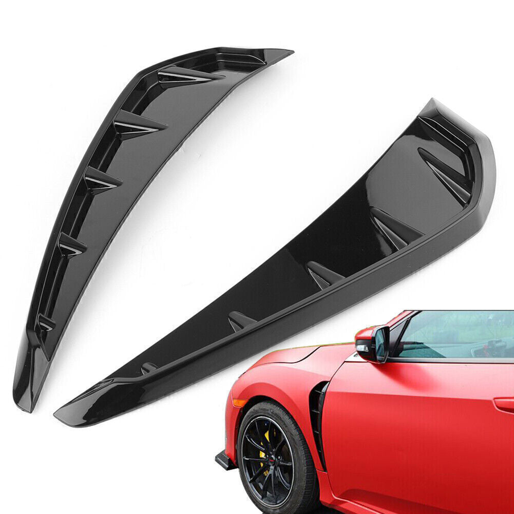 2x Glossy Black ABS Side Fender Vents Air Wing Cover Trim Fit 16-20 for Honda for Civic