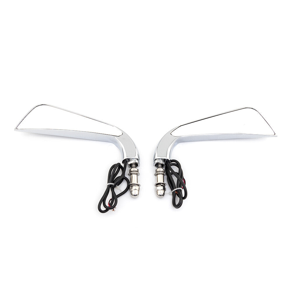 8mm Chrome Sickle Rearview Side Mirror W/ LED Flowing Water Turn Signal Light Q