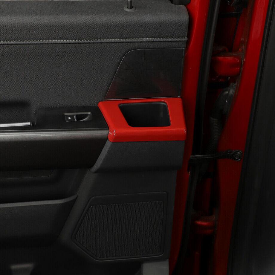 For 21-23 F150 Red Interior Rear Door Handle Cup Holder Cover Trim 2P v