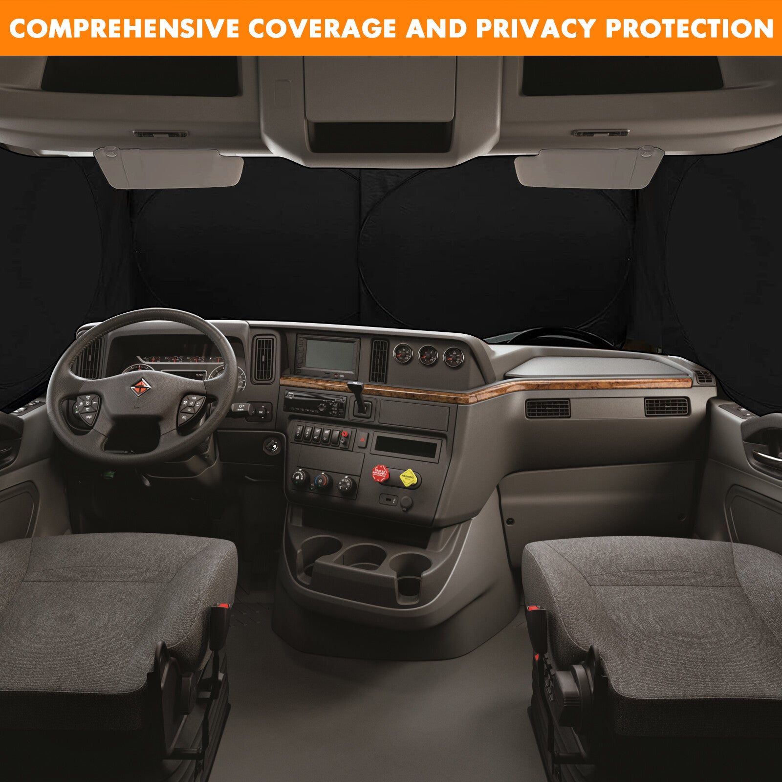 Large windshield and side window sunshade for Volvo 2-in-1 semi-trucks - n