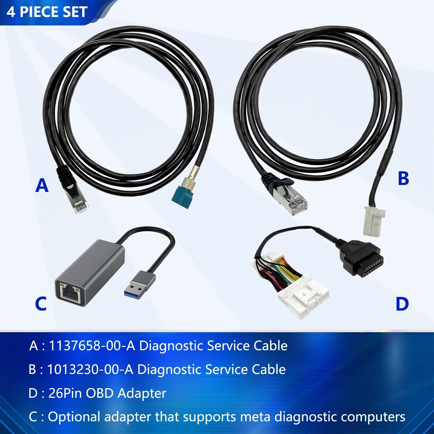 4Pcs set for Tesla Model 3/Y for Model S /X Diagnostic Programming Cable Adapter Tool