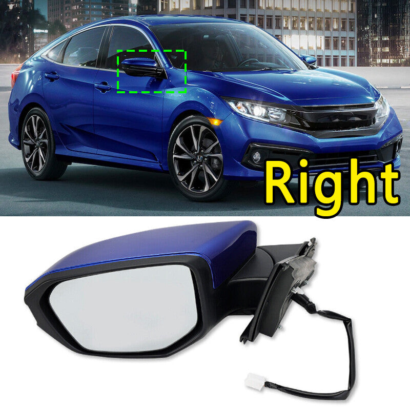 for Honda for Civic 2016-2021 Right Side Mirror Manual Fold Blue Replacement