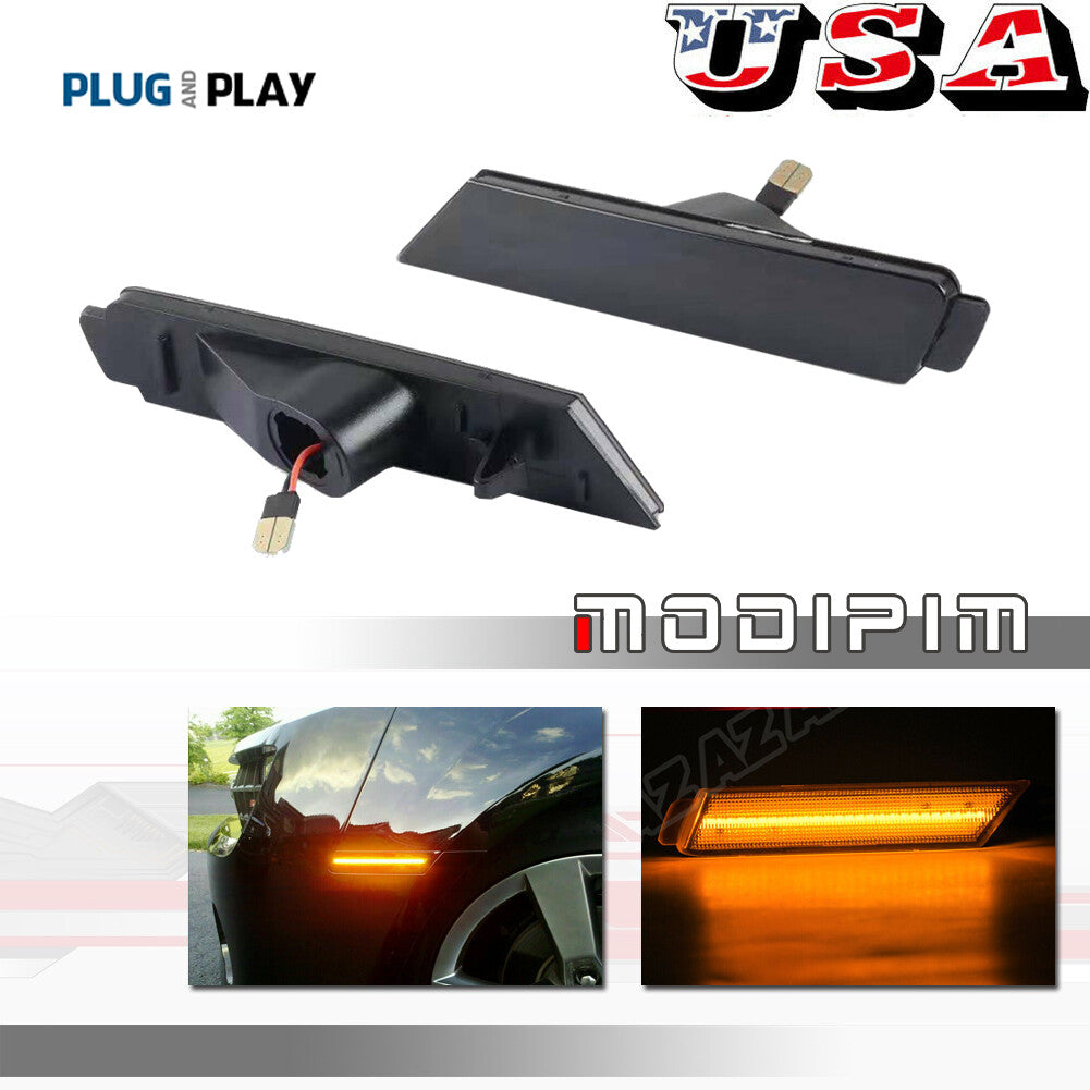 Black Lens Amber LED Front Side Marker Reflector Lights for 2010-15 for Camaro - v