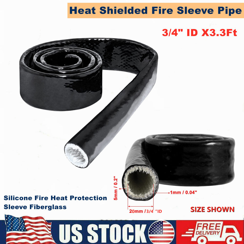 3/4 ID Black Silicone Coated Fiberglass Thermal Insulation Jacket - Fireproof and Thermally Insulating Armor