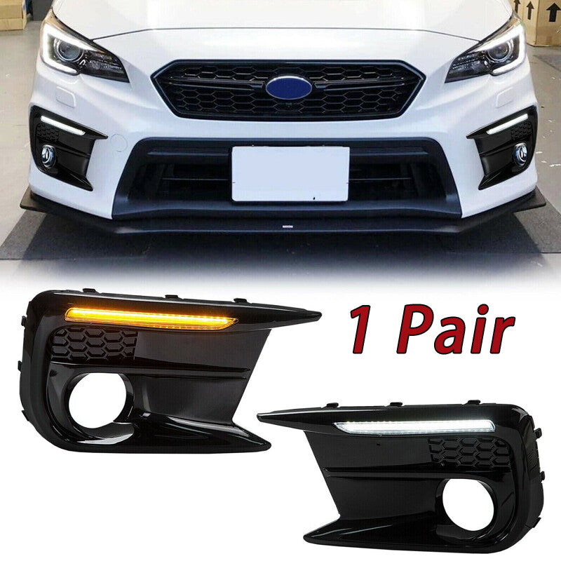 1 pair of LED DRL fog light cover caps for Subaru WRX/STI 2018-2021 white/amber.