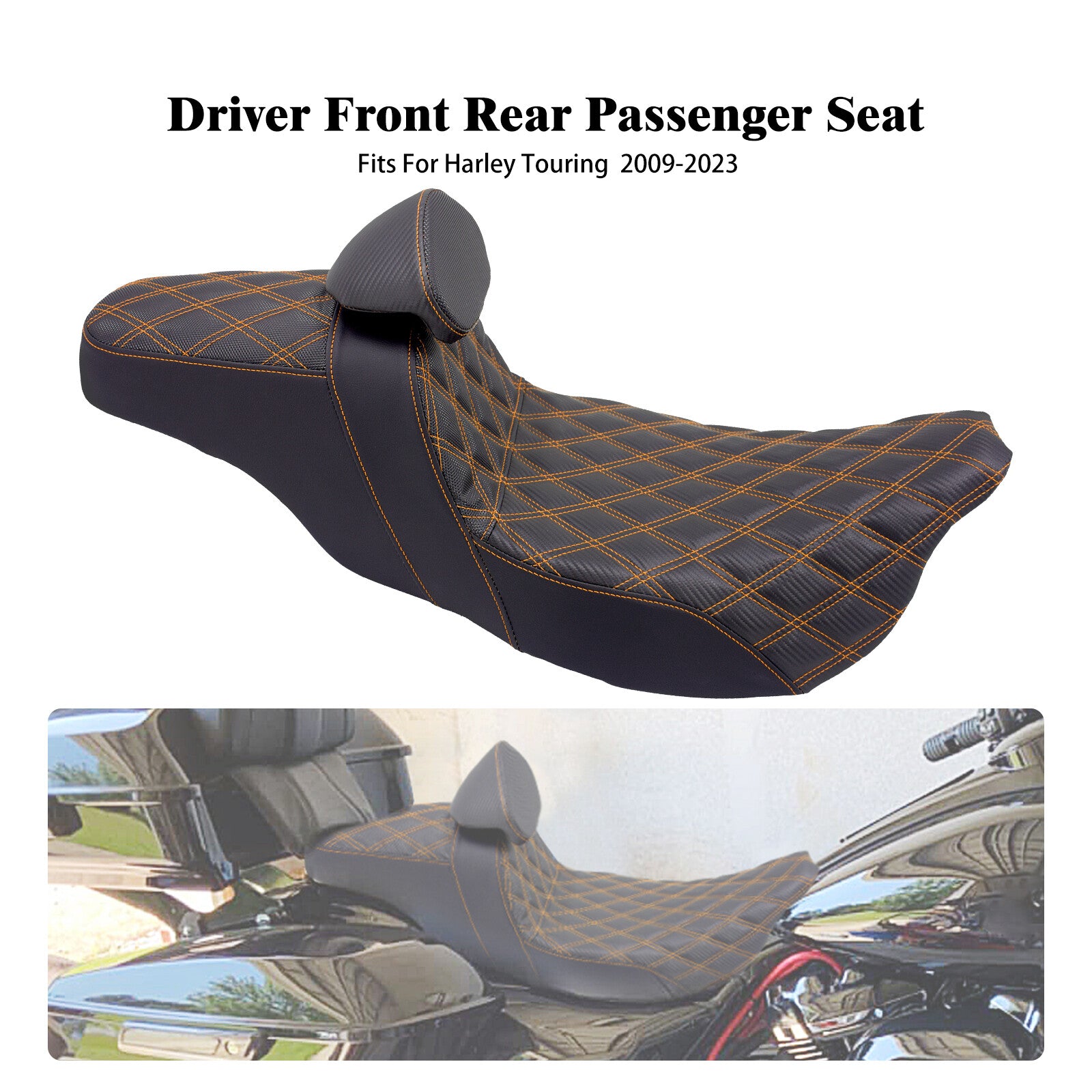 Driver Passenger for Seat Orange Line w/ Backrest for Harley Street Road Glide 09-23