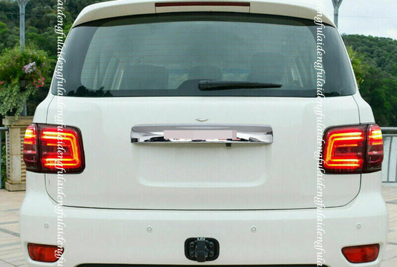 for NIssan Patrol Y62 2013-2019 Chrome Rear Trunk Tailgate Molding Panel W/ LED