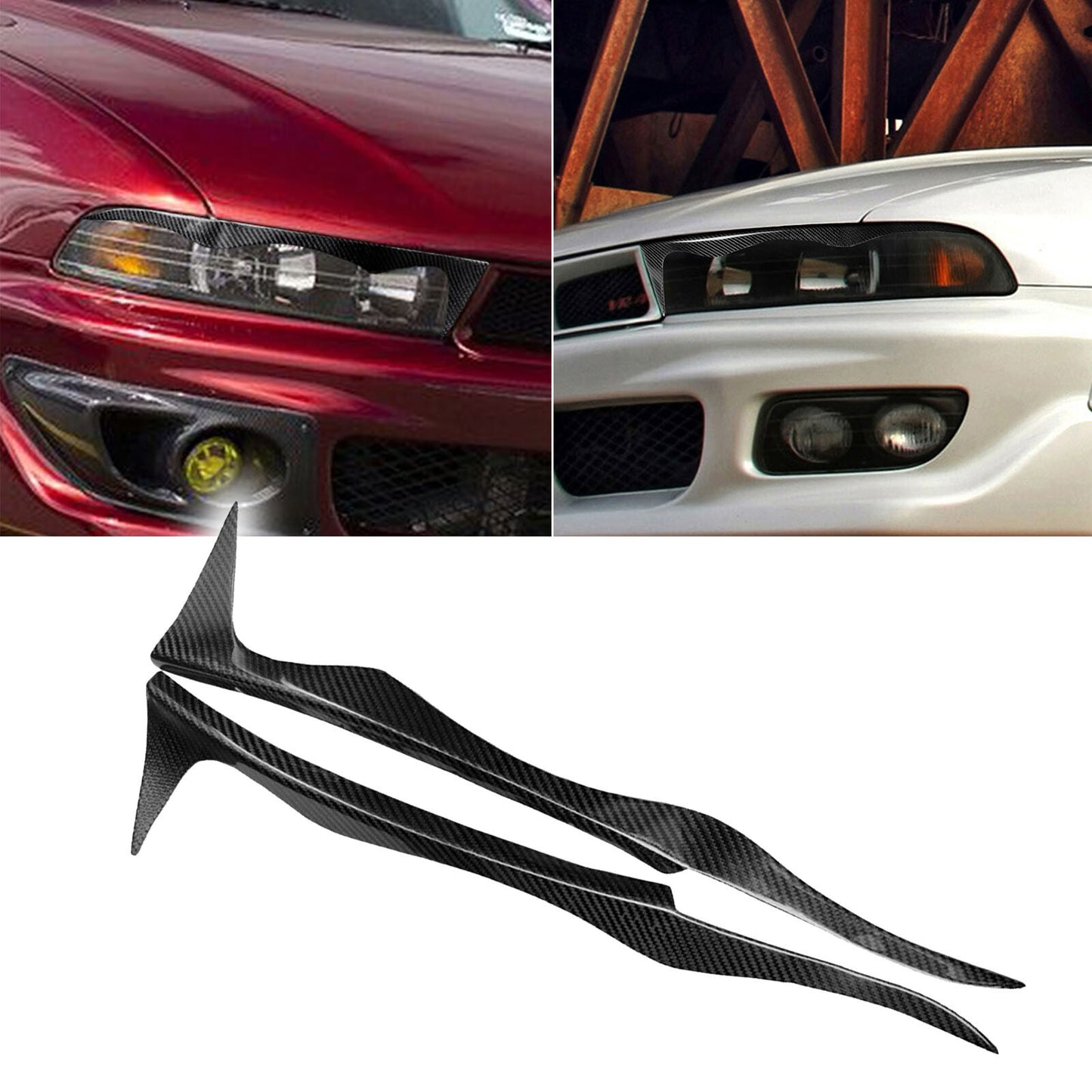 Carbon Fiber Headlight Lamp Eyebrow Cover Trim Fit for Mitsubishi Galant 1997-02