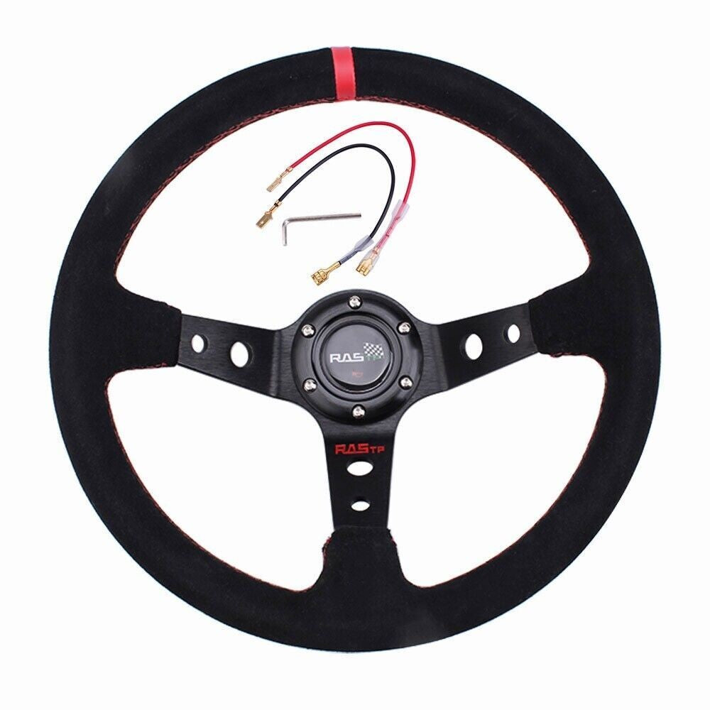 US 350mm Deep Dished Racing Suede Alloy Steering Wheel Quick Release Hub Kit