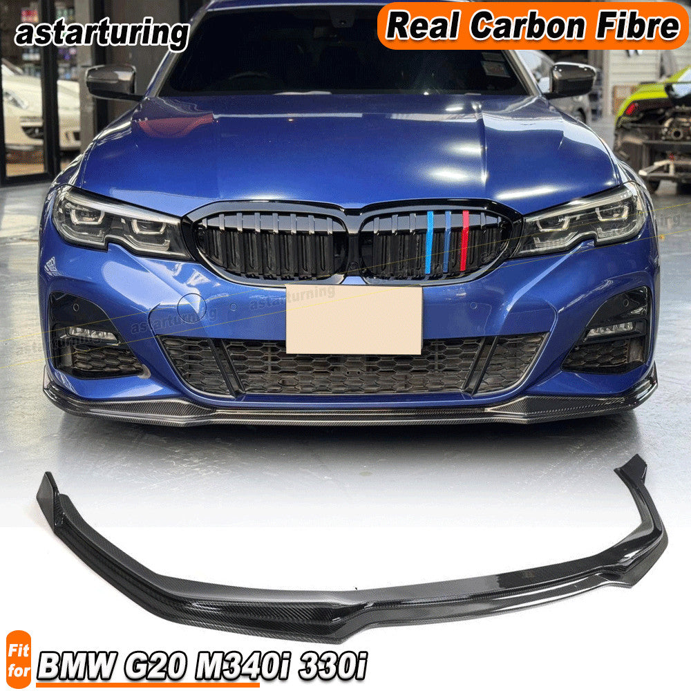 REAL CARBON Front Bumper Lip Spoiler Splitters for BMW G20 M340i 330i 2019-2023