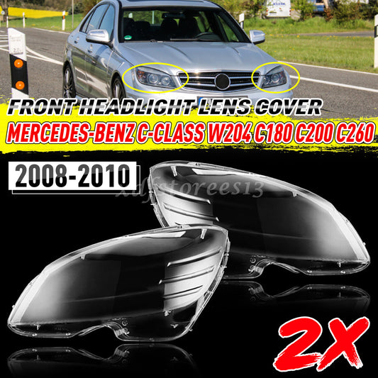 for Mercedes for Benz C W204 2008-2010 LEFT+RIGHT Headlight Lens Cover Replacement