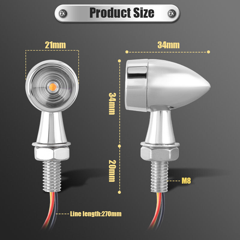 4x for Mini Motorcycle LED Bullet Turn Signal Blinker Brake Light Indicator Chrome