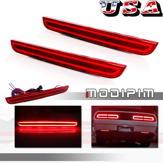 2-Piece Set for 2015-2021 for Dodge for Challenger Red Rear Bumper Fog Lights, Tail Brake LED Lights