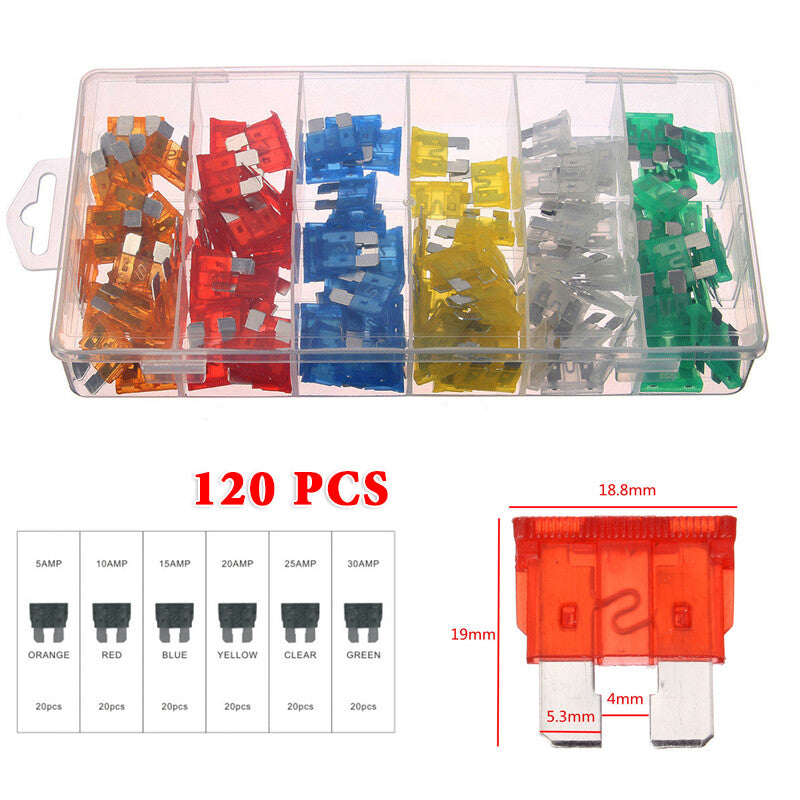 120pcs Car Blade Fuse Box Assortment Fuses for Truck RV SUV Boat Motorcycle Part v