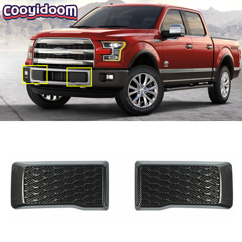 2pc Carbon Fiber Front Bumper Guards Pads Decor Cover Trim for Ford F150 2015-20