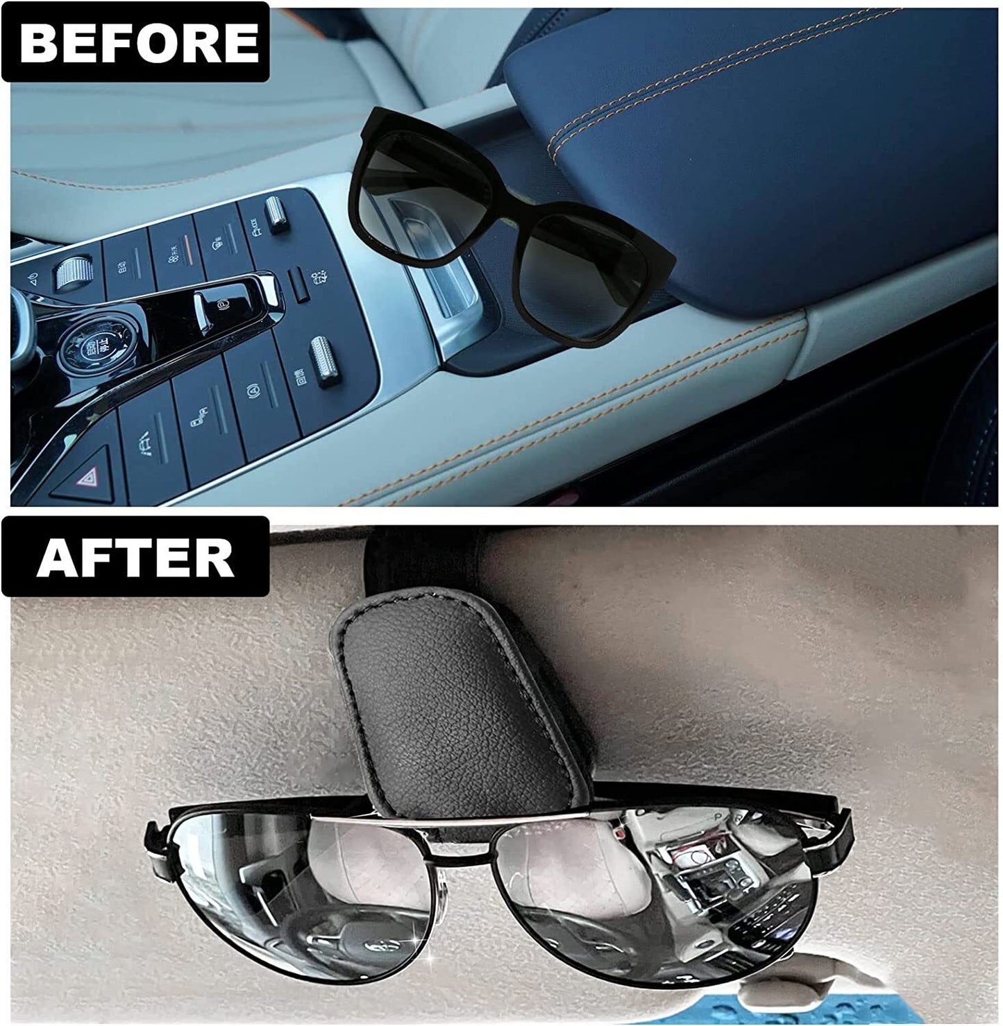 Leather magnetic universal Van Visor sunglasses holder clip eyeglasses accessory - n