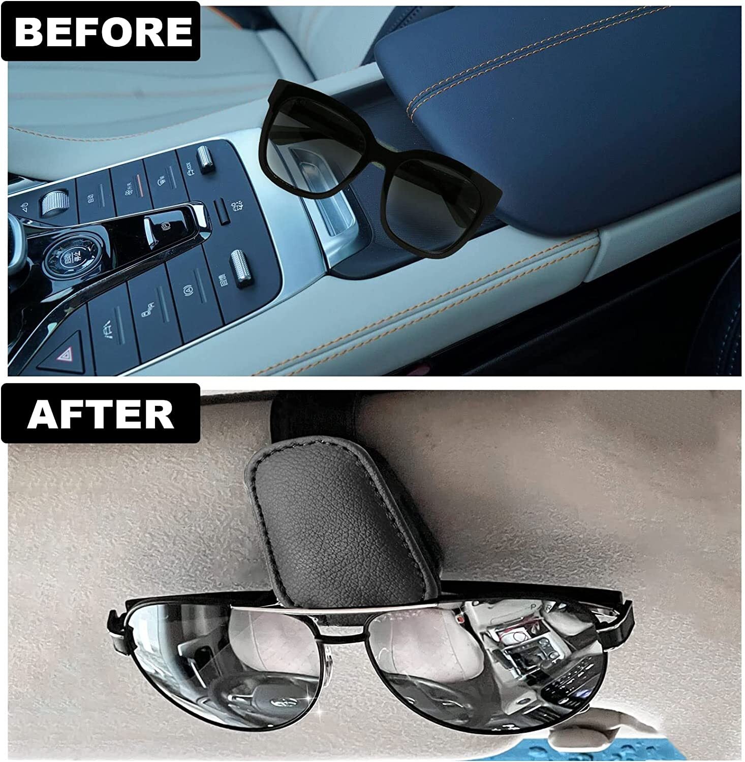 Leather magnetic universal Van Visor sunglasses holder clip eyeglasses accessory - n