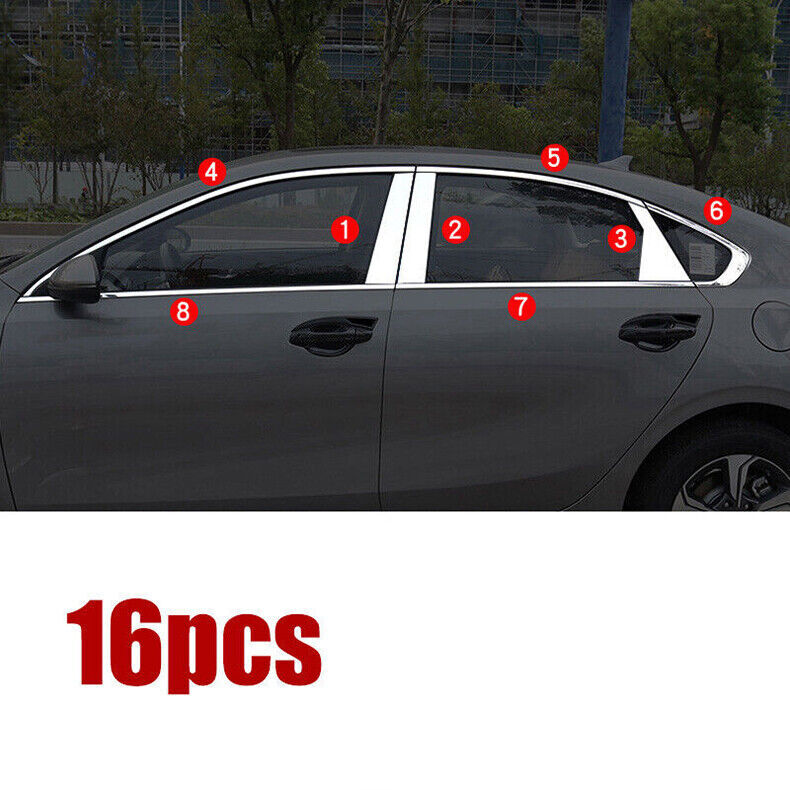for Kia Forte 2019-2021 Chrome Steel Full Window Sill Molding Strip Trim Kit 16x