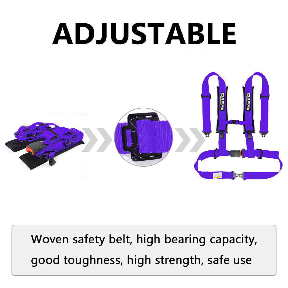 2PCS Universal Purple 4 Point Buckle Racing for Seat Belt Harness 2 Straps For ATV Q