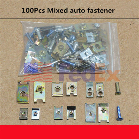US SHIP 100Pcs Mixed Size Car Body Door Panel Fastener Fixed Screw U Type Gasket