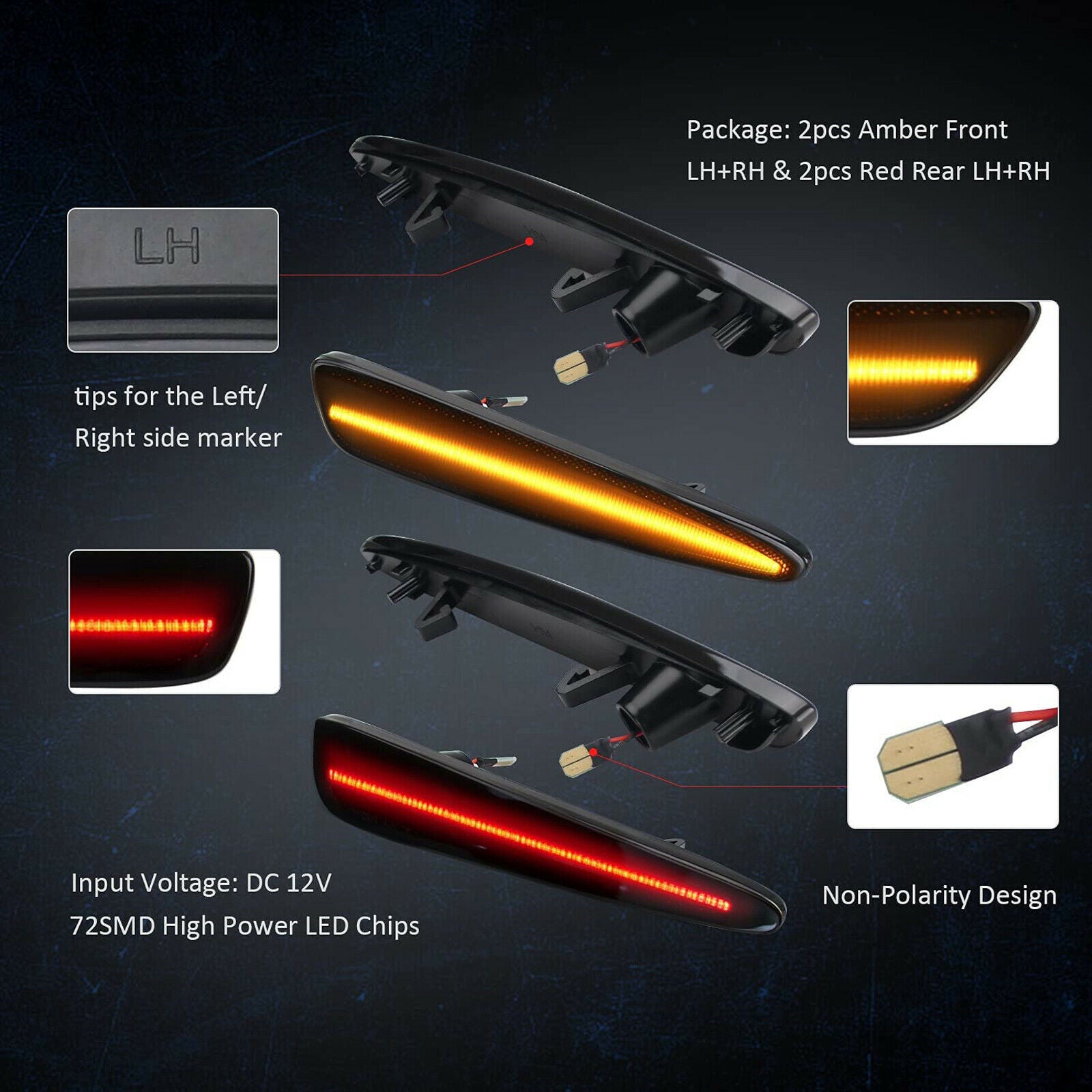 Suitable for the 2005-13 for Corvette C6 front, rear, left, and right marker light set- v