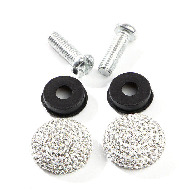 2-Piece Diamond Sparkling Cap Automatic Screw Bolt Cap Crystal Sparkling License Plate Frame - n