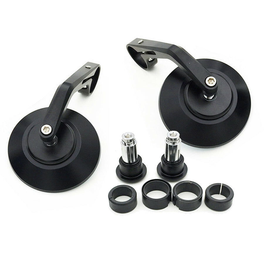 7/8 22mm Black CNC Handle Bar End Side Round Rearview Mirror Cafe Racer Custom Q