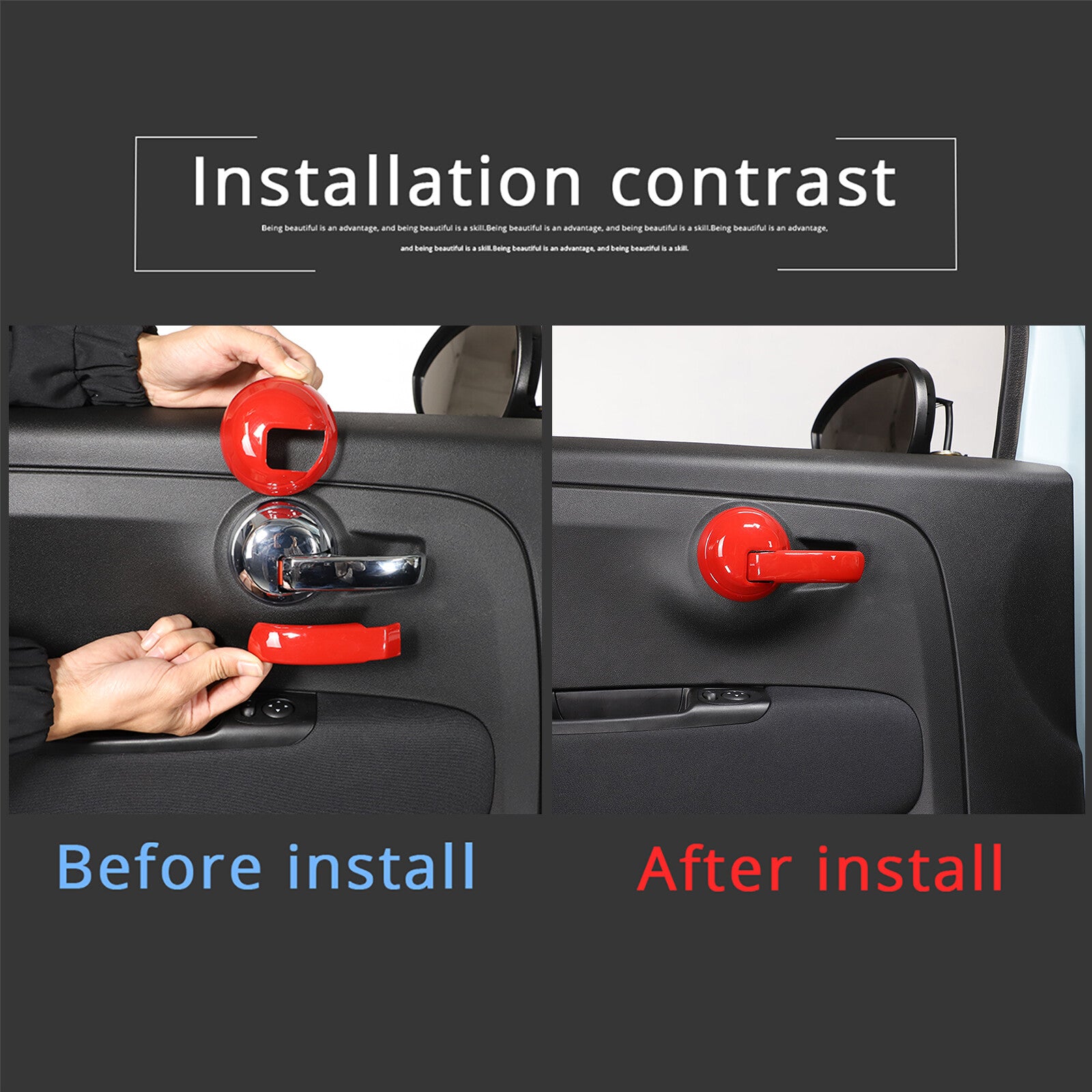 Red inner door handle cup lid decoration suitable for Fiat 500 2010-2023 4 pieces - n