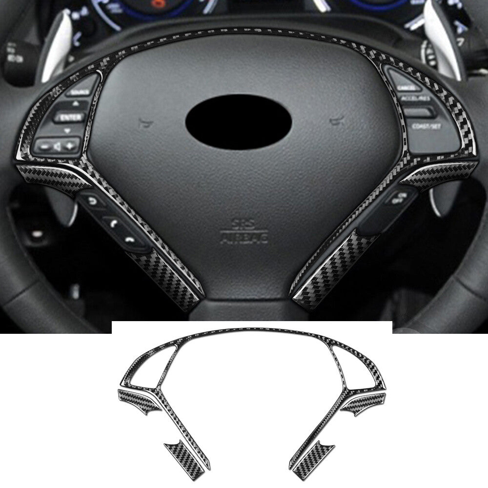 5¡ÁCarbon Fiber Steering Wheel Button Panel Trim for Infiniti G37 Sedan 2010-2013