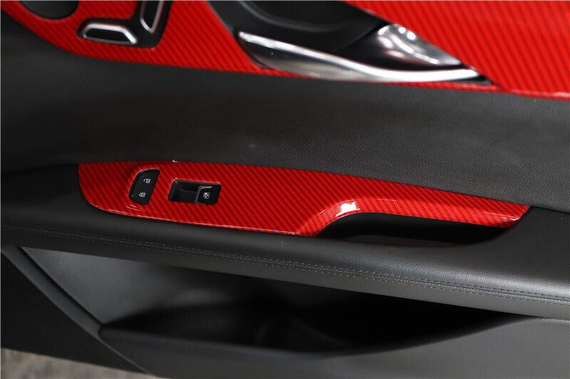 for Cadillac CT6 2016-20 Red Carbon Fiber Glass Window Lifting Lock Panel Trims