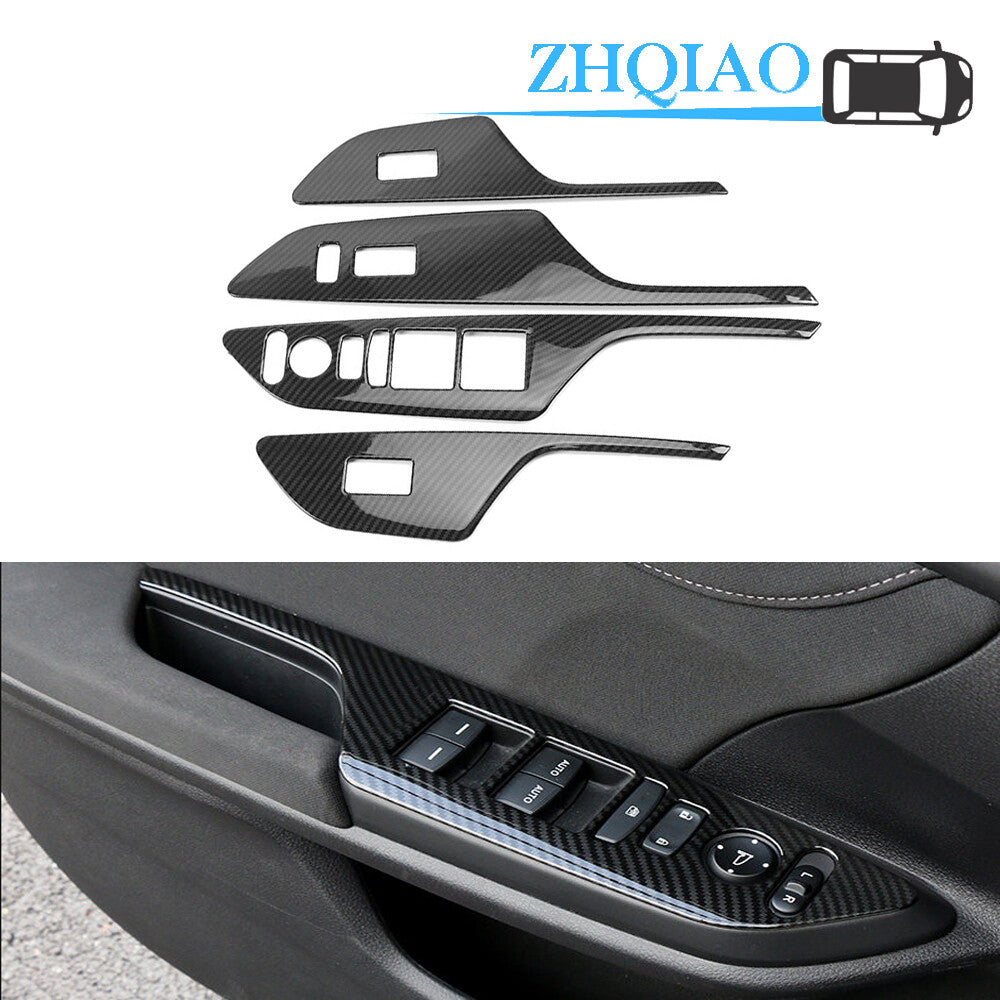 4PCS Carbon Fiber Metal Car Window Lift Switch Panel Trim for Honda for Civic 16-18