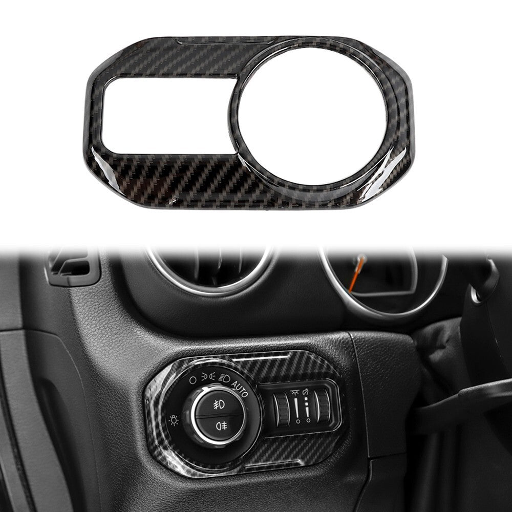 Carbon Fiber Headlight Switch Button Decor Cover Trim for Jeep for Wrangler JL 2018+