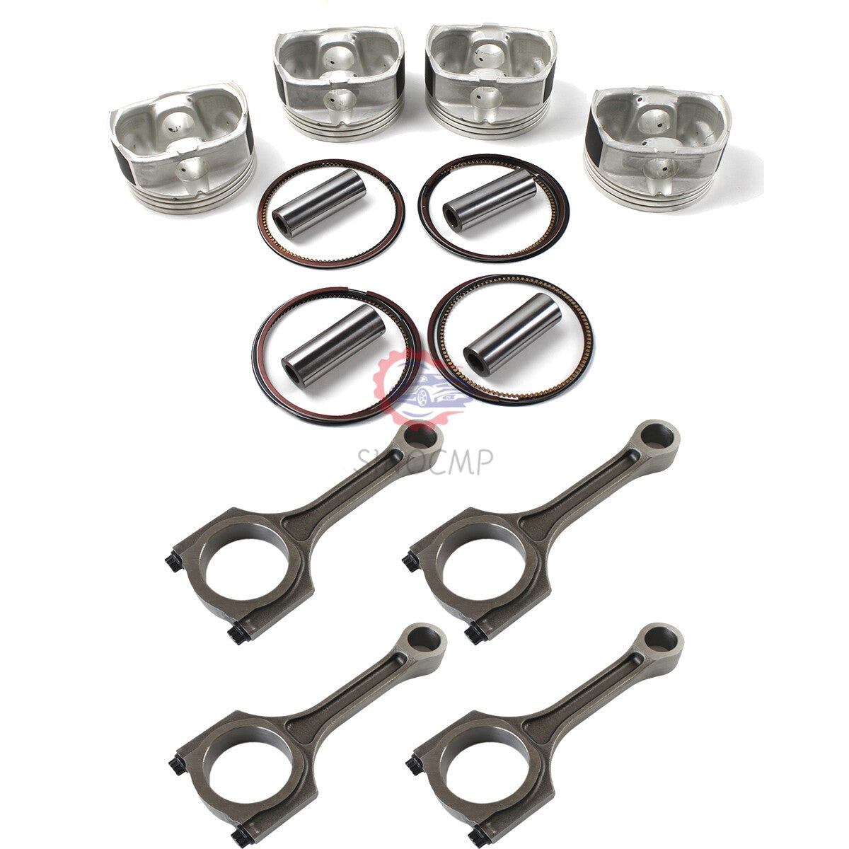 4x Connecting Rod 23510-25240 w/ Engine Pistons Rings Fit for Hyundai for Kia Sonata