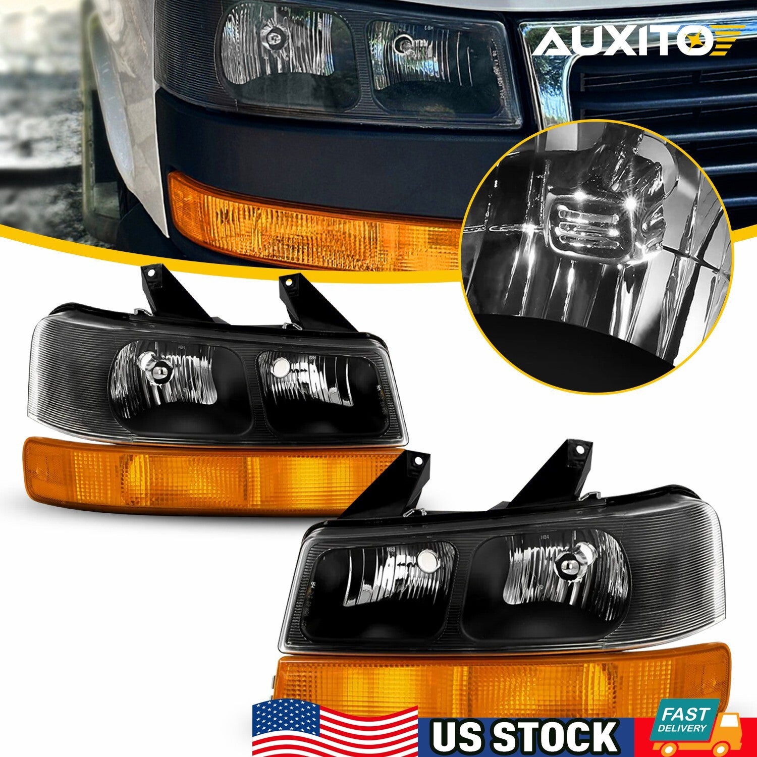 Pair Headlight Headlamp Assembly For 2003-2024 for Express/ for GMC Savana B v