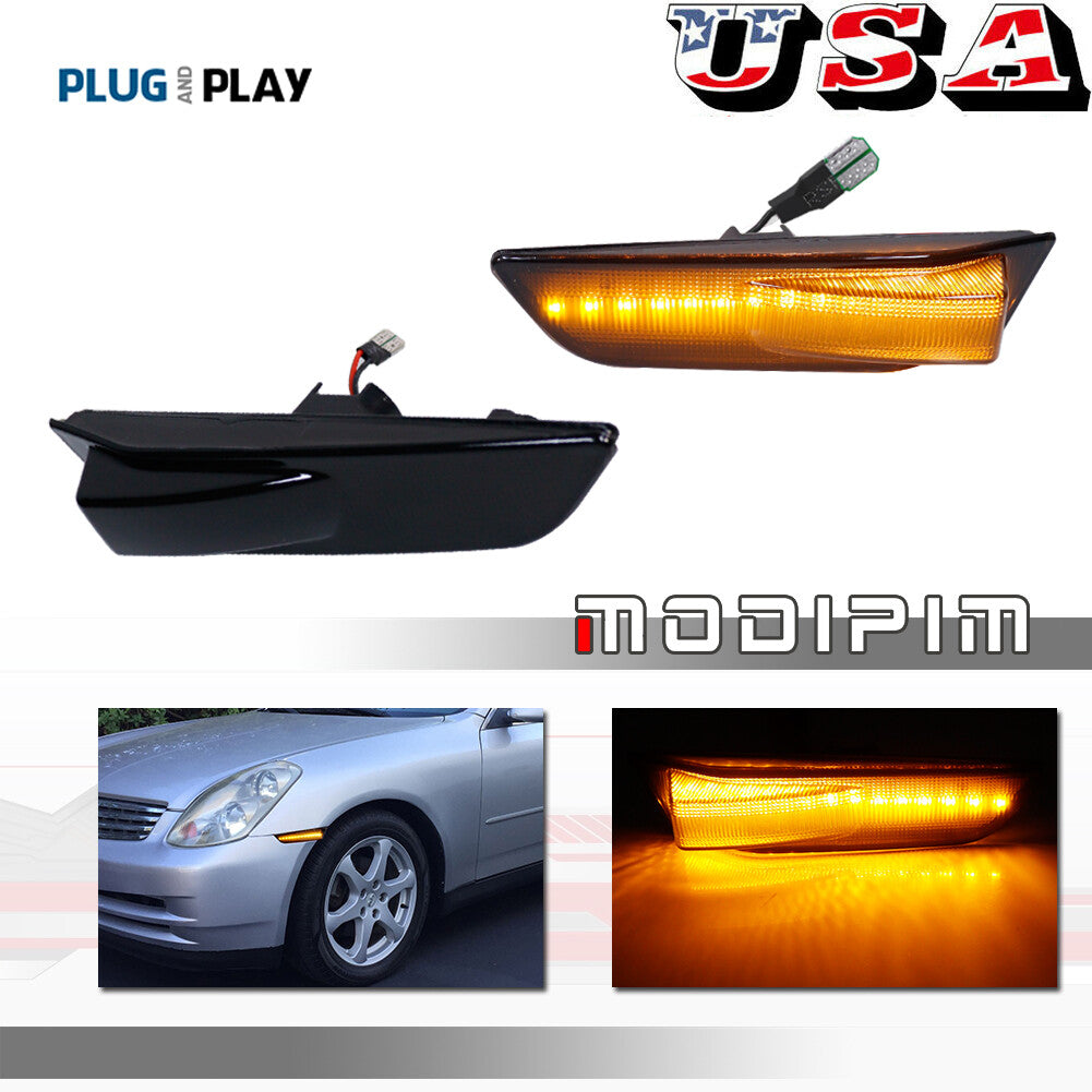 For 03-07 for Infiniti G35 2DR Amber LED Light Bar Front Bumper Side Marker Lights - v