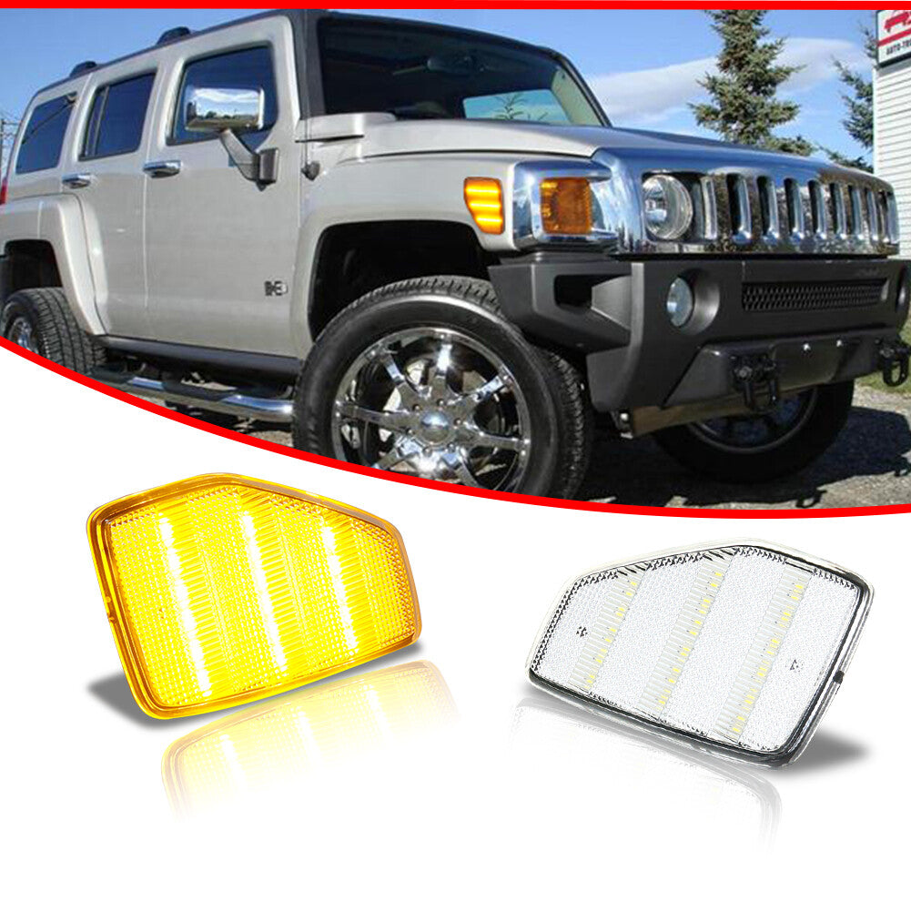 2-piece set of transparent amber LED front fender side marker lights suitable for 2006-00 for HUMMER H3- v