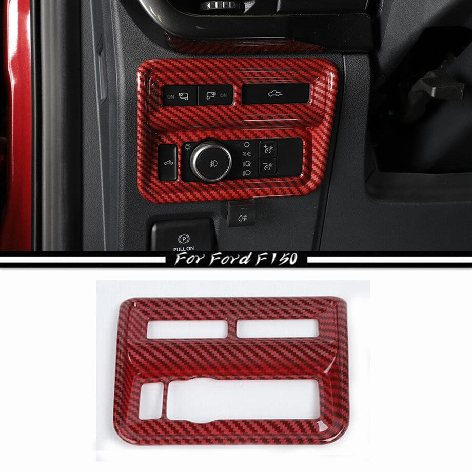 For 21-23 F150 Red Carbon Headlight Switch Button Adjust Covers Trim v