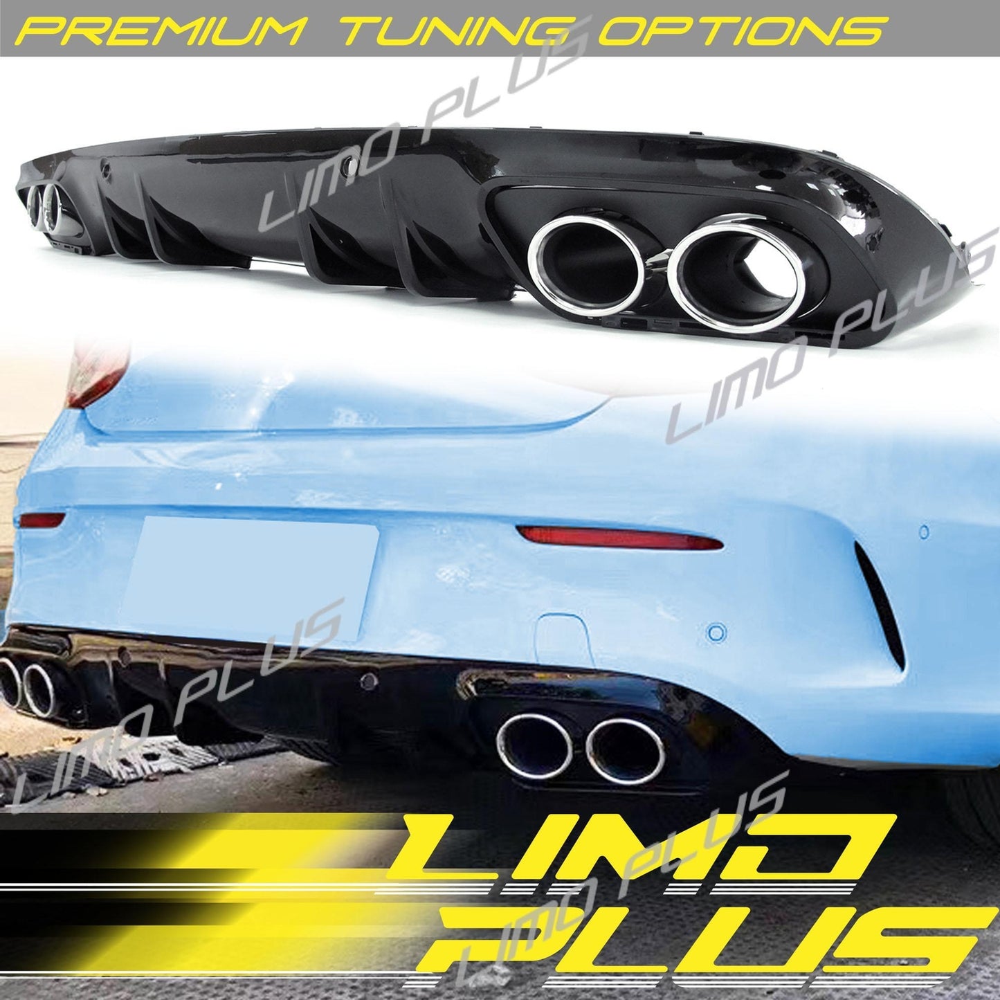 Black Diffuser & Round Exhaust Tips Silver for Mercedes W205 C300 C43 Coupe AMG Q