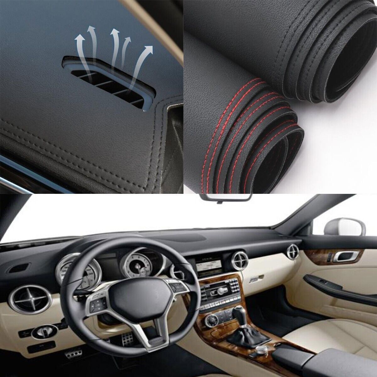 1X PU leather Dashboard Dash Mat Non-slip DashMat For M. for Benz SLK-Class 2012-2015