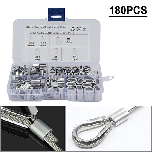 180Pcs 6 Size Aluminum Double Barrel Ferrule Crimping Loop Sleeve For Assortment n