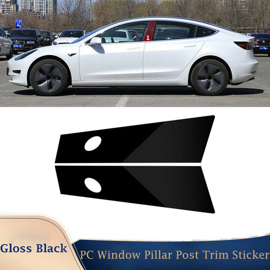 Black Pillar Posts for Tesla Model 3 2017-2023 2pc Set Door Trim Piano Cover Kit