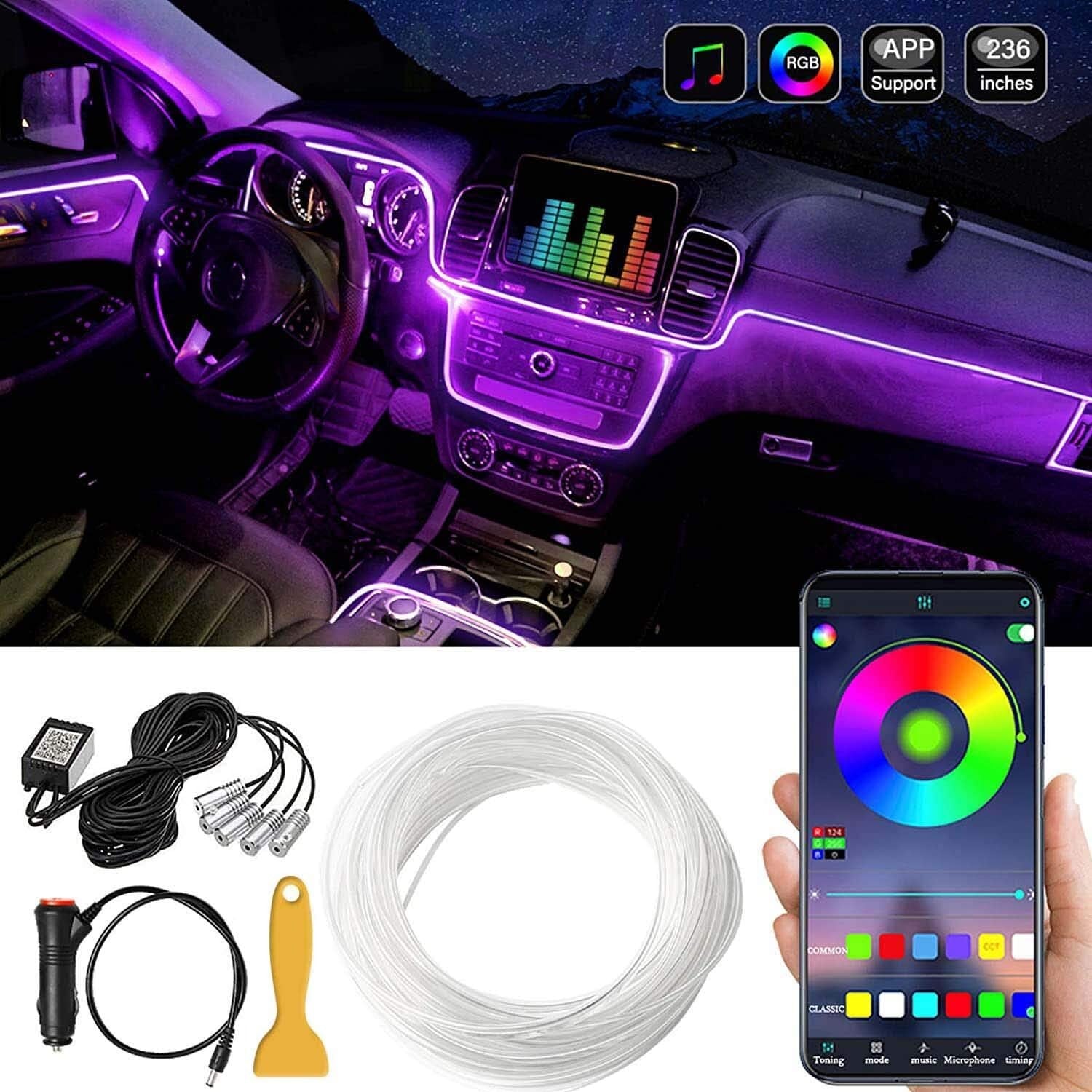 Car LED Interior Strip Light Atmosphere Neon Glow APP Control Ambient Light Kit