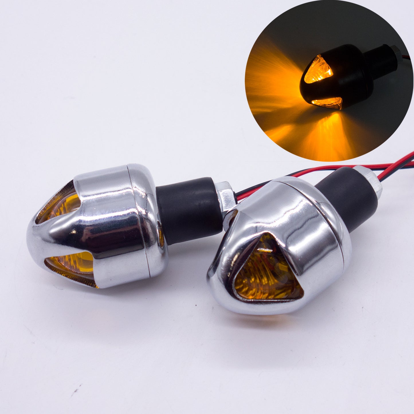 Chrome 22mm Handlebar Turn Signal Grip Bar End LED Plug Strobe Side Marker Light Q