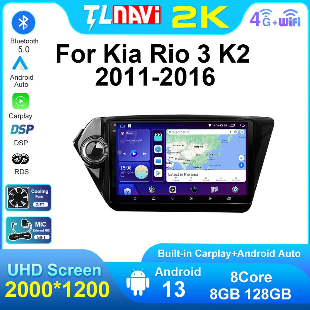 for KIA RIO2 K2 2011-2016 Android CarPlay Car Radio GPS Multimedia Player Screen