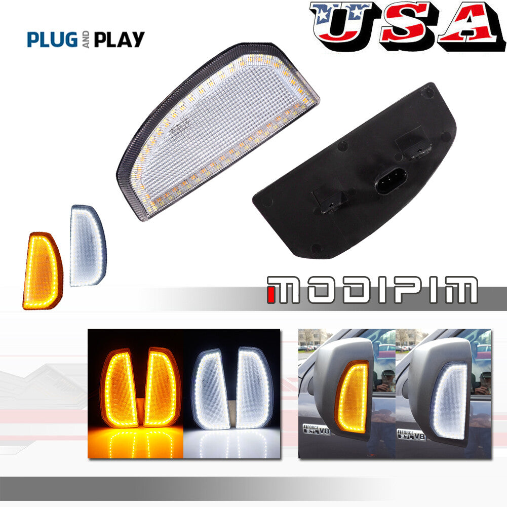Pack Clear Lens White/Amber Switch LED Side Mirror Lights for 2007-2021 Tundra- v
