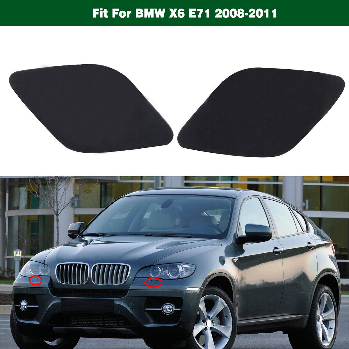 Pair front bumper headlamp washer nozzle jet cover cap for BMW X6 E71 2008-2011 Q