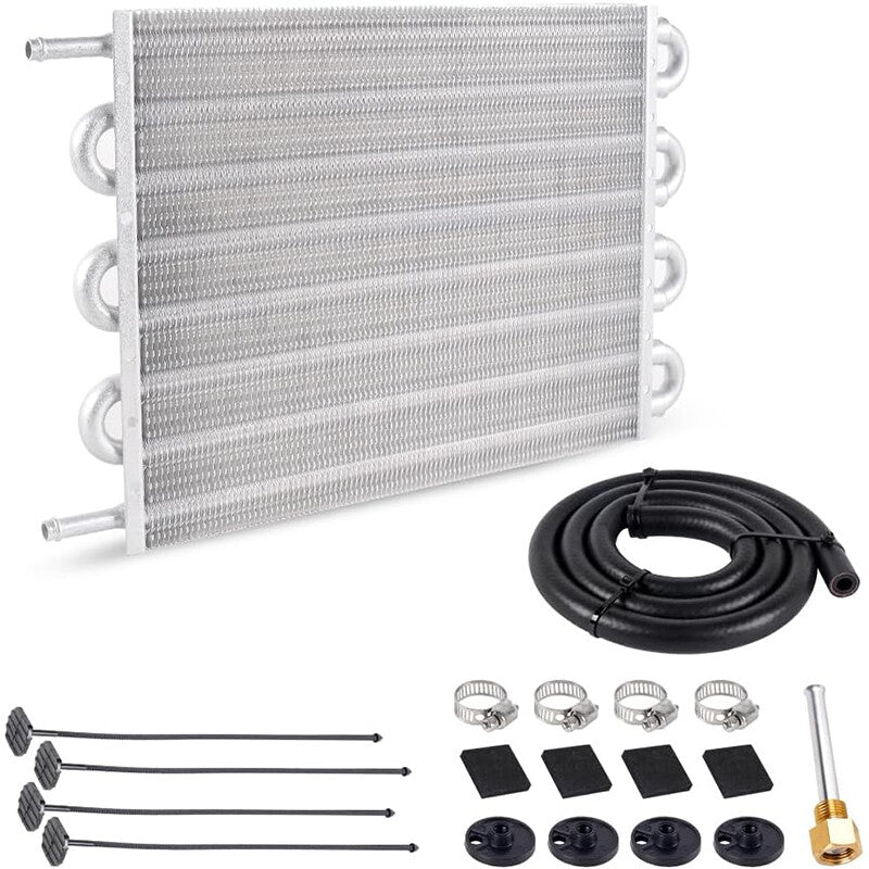 Universal 5/16-inch Transmission Oil Cooler Kit with 8-line/8-pass Tubing and Fins in Silver