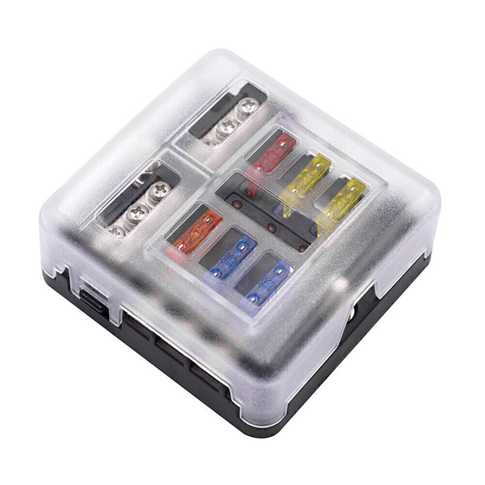 6-Way Blade Fuse Box Block Holder LED Indicator Fit Marine Bus RVs Boats Q