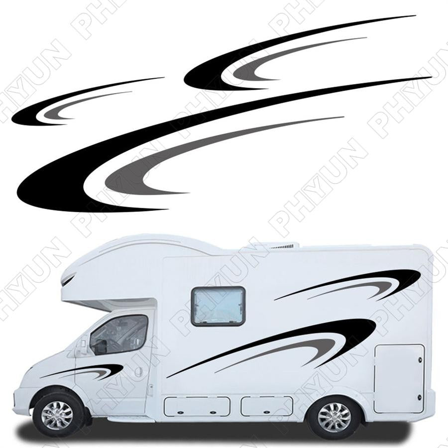 Black + Gray Stickers Body Side Vinyl Graphics Decals Kit For Camper RV Trailer Q